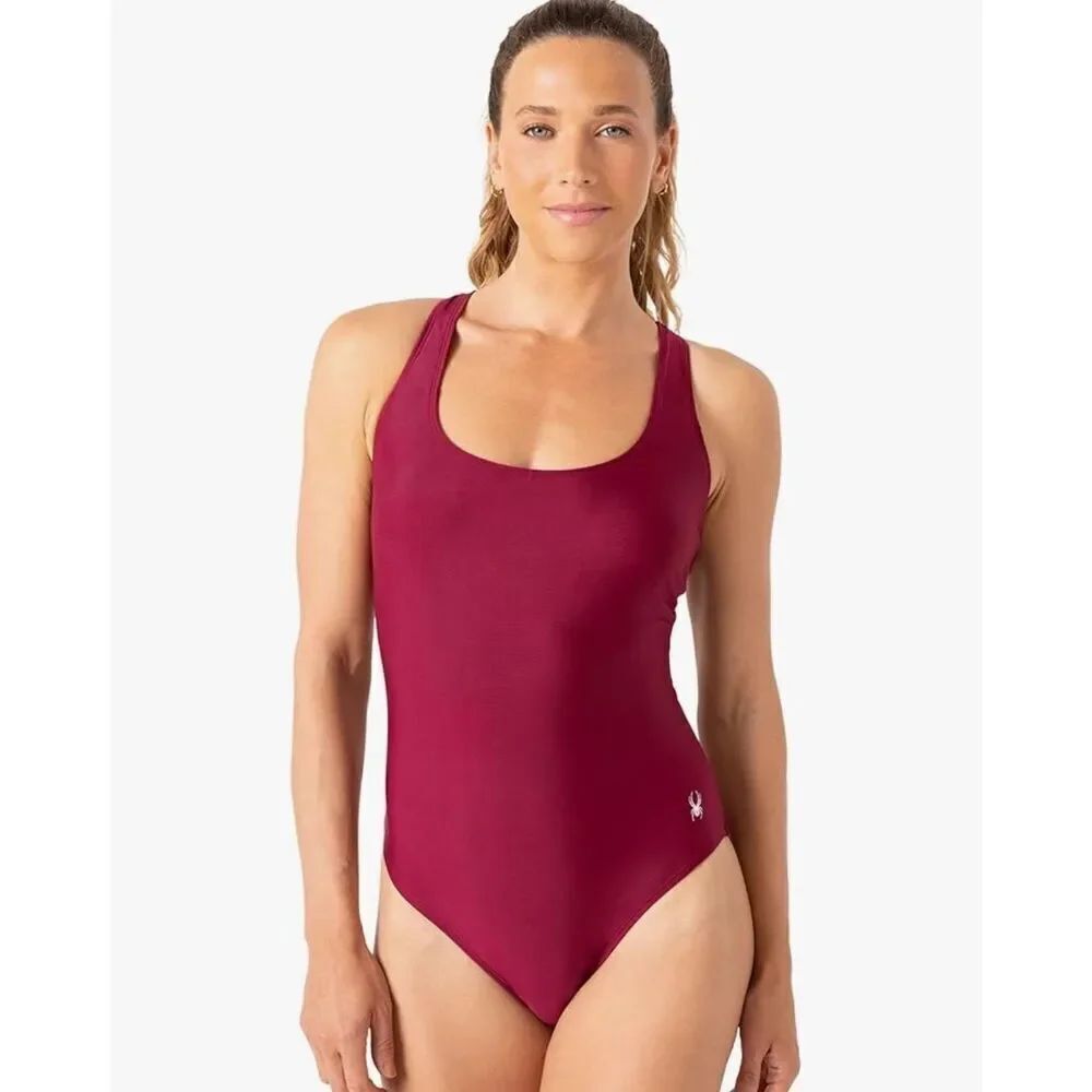 Spyder sporty tummy control berry slimming L one piece swimsuit